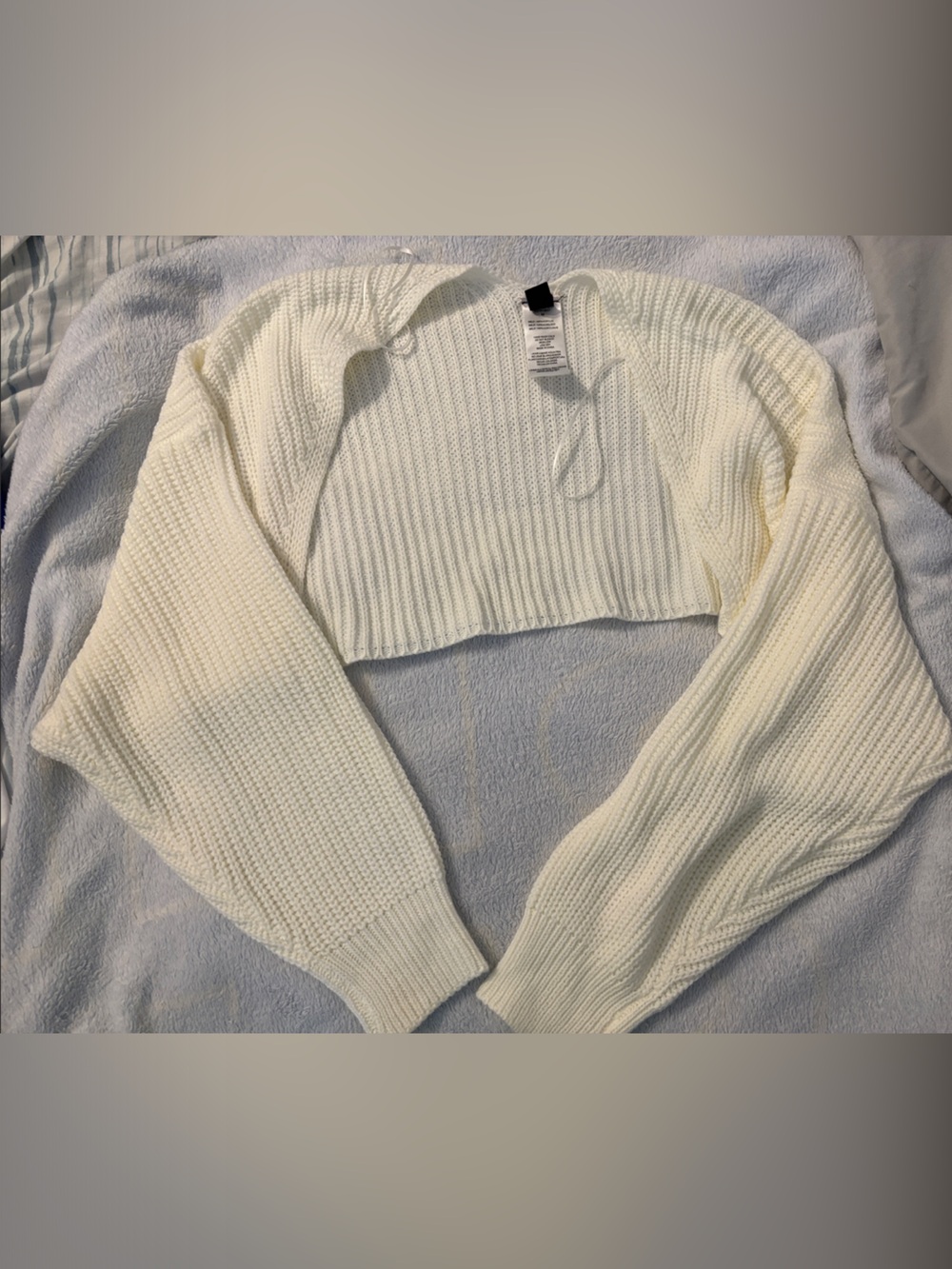 Cream Ribbed Knit Women's Sweater Shrug